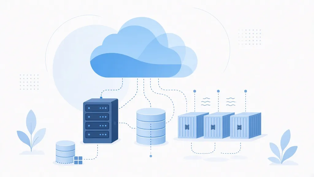 Illustration of a cloud connected to server racks and databases
